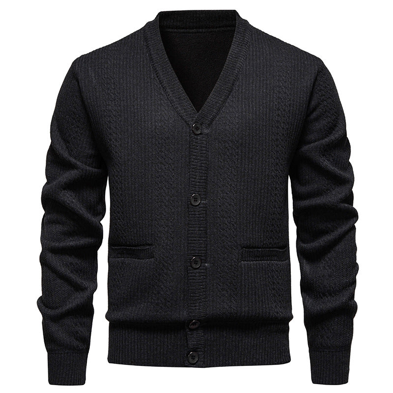 Herren Texturierter V-Ausschnitt Strickcardigan mit Knopfleiste und Eingrifftaschen Shop Nory