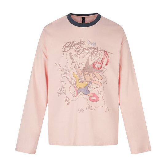 Damen Langarmshirt mit Comic-Gitarrenprint, Glitzerdetail und Kontrastkragen Shop Nory