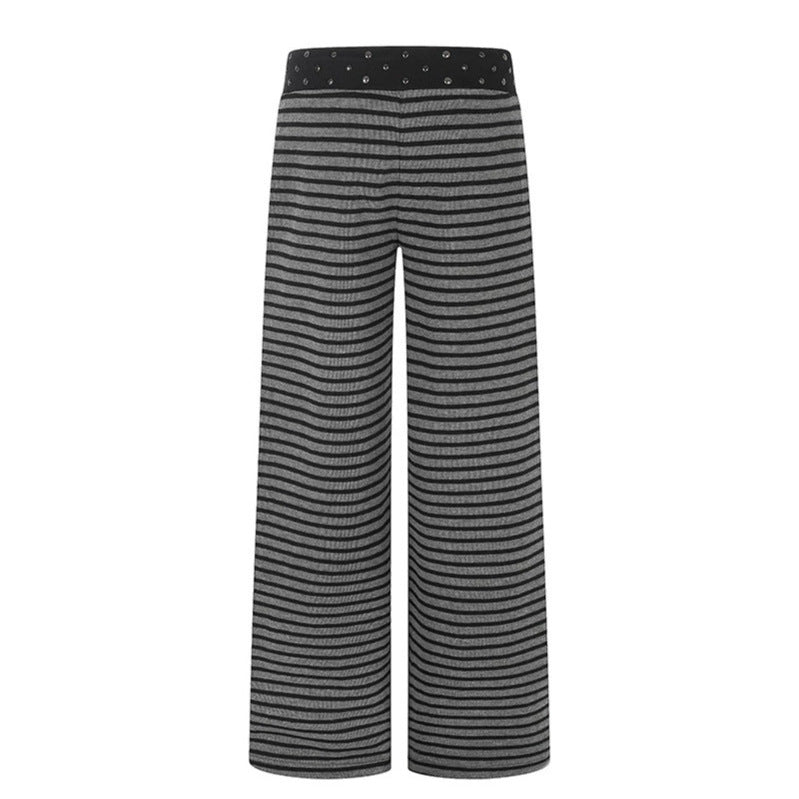 Damen Gestreifte Palazzo-Relaxhose mit Nietenbund und Tunnelzug Shop Nory
