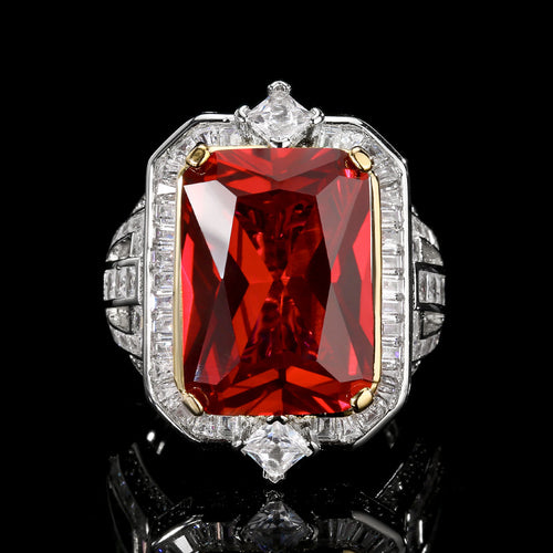 Emerald-Cut Statement Cocktailring mit Halo und Baguette-Akzentdiamanten