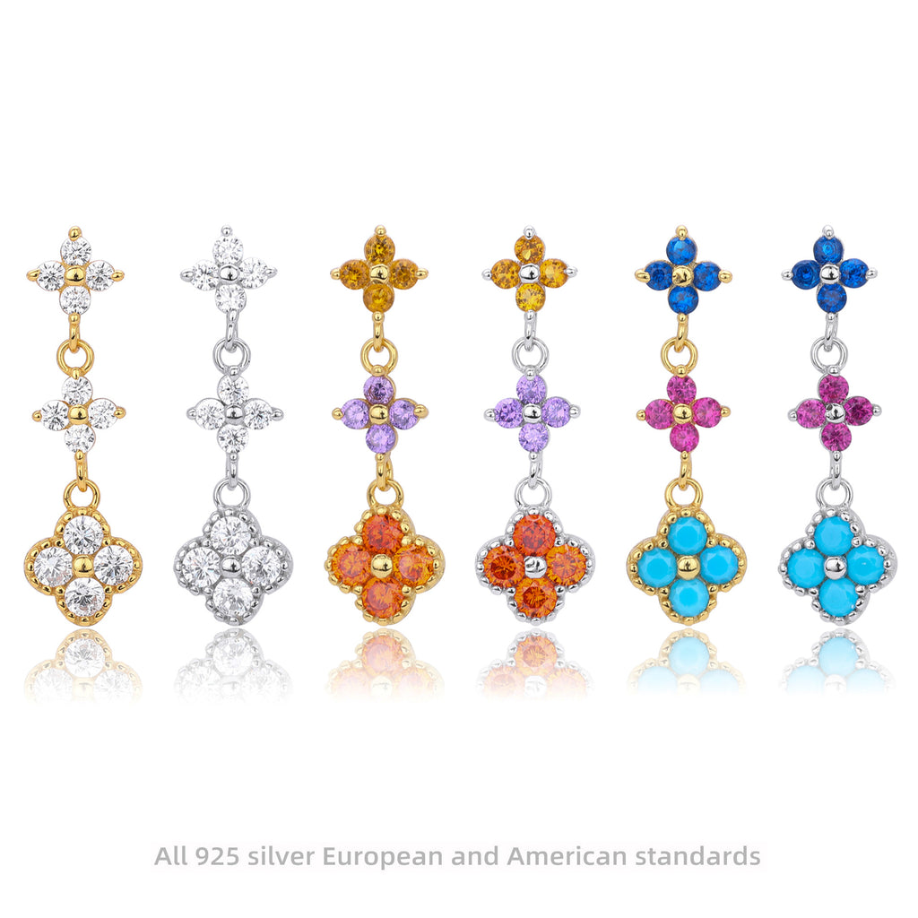 Damen Ohrhänger mit funkelnden Zirkonblüten aus hochwertigem 925 Sterlingsilber Shop Nory