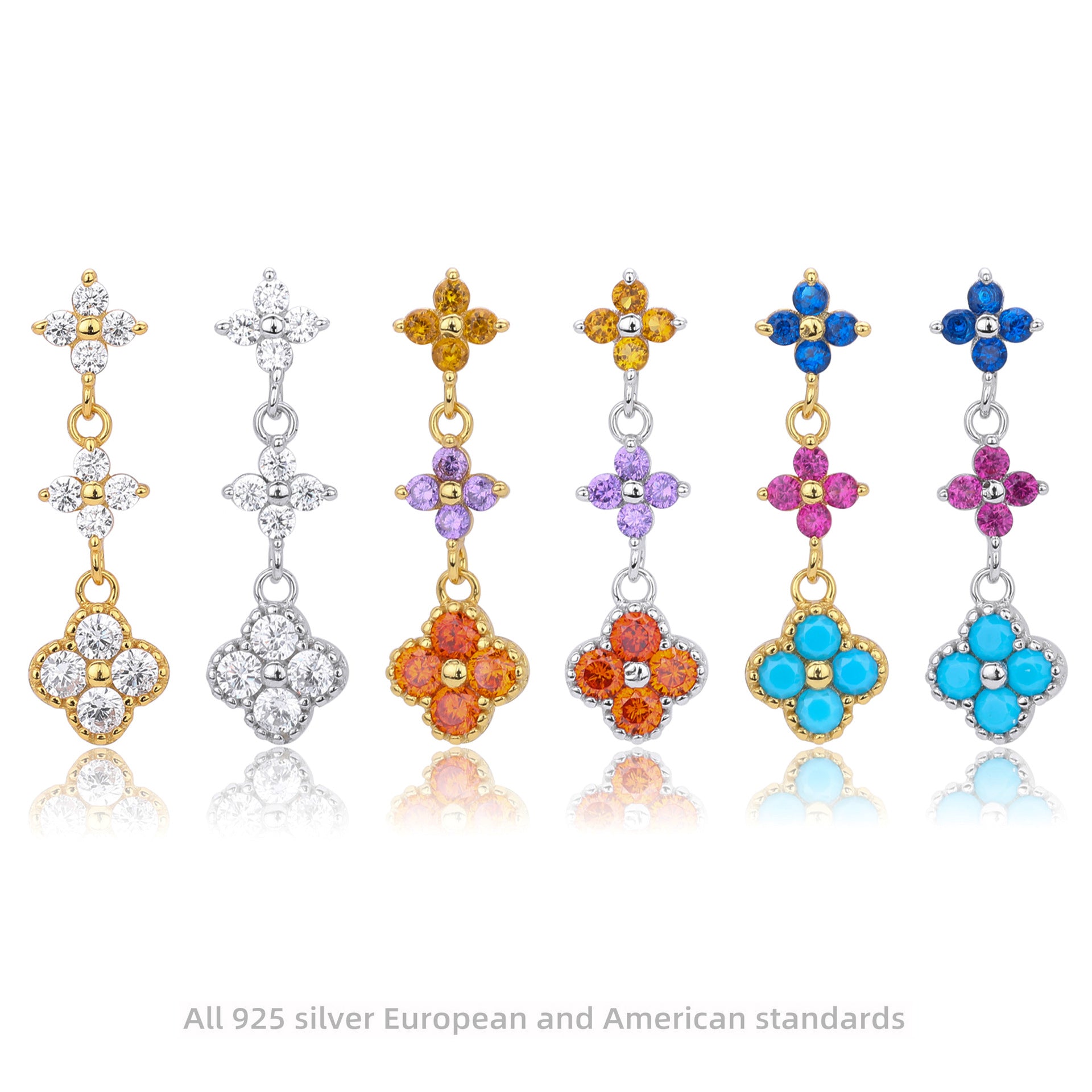 Damen Ohrhänger mit funkelnden Zirkonblüten aus hochwertigem 925 Sterlingsilber Shop Nory