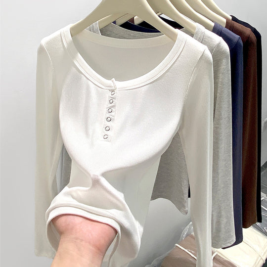 Damen Elegantes Langarmshirt mit Knopfleiste Shop Nory