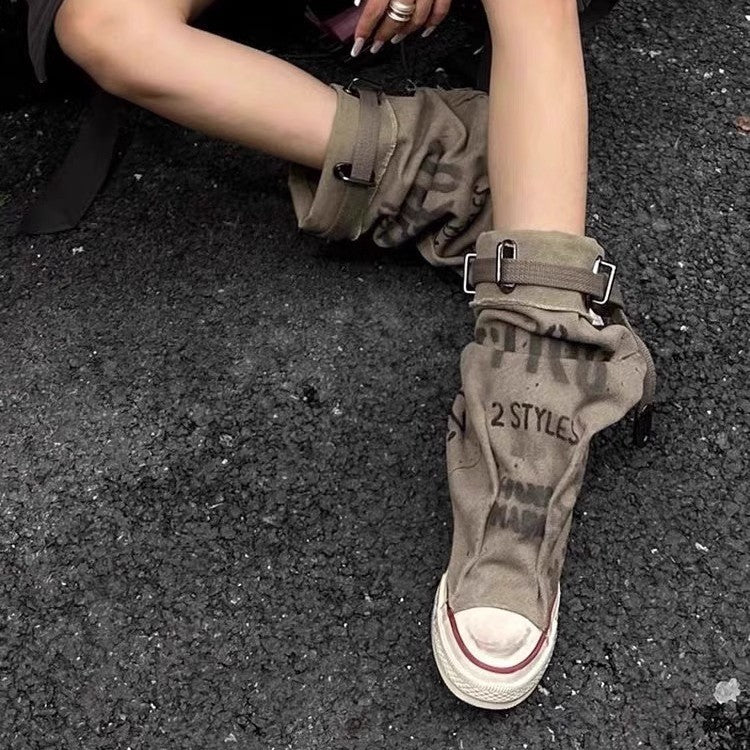 Damen Lässige Hightop-Canvas-Sneaker mit verstellbaren Riemen und Used-Look Shop Nory