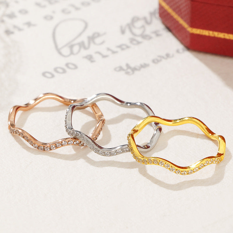 Damen elegante wellenförmige Ring mit funkelnden Kristallen Shop Nory