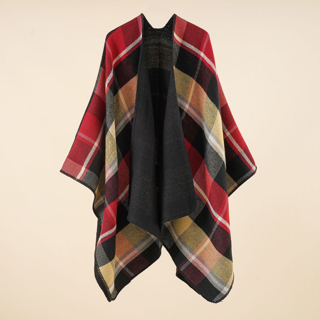 Damen Oversize-Rechteckponcho im Cape-Look mit Kettelsaum und Karomuster Shop Nory