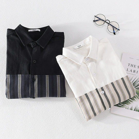 Herren Leichtes Baumwoll-Overshirt mit eingewebten Streifenpanelen und Kentkragen Shop Nory