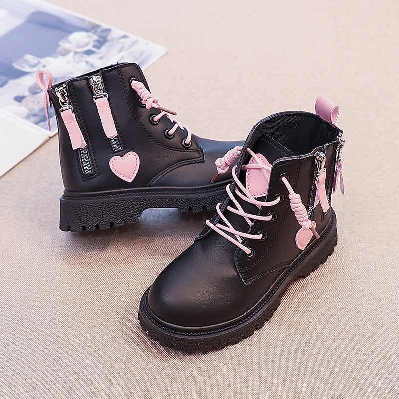 Damen Modische Stiefeletten mit herausnehmbaren Schnürsenkeln und seitlichem Reißverschluss