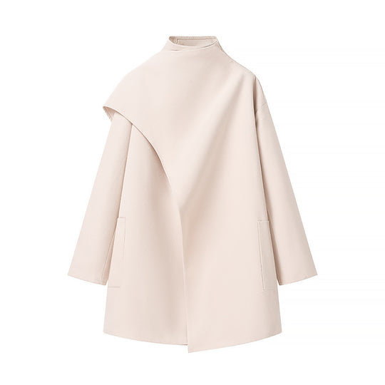 Damen Asymmetrischer Wollmix-Mantel mit Cape-Überwurf und Stehkragen Shop Nory