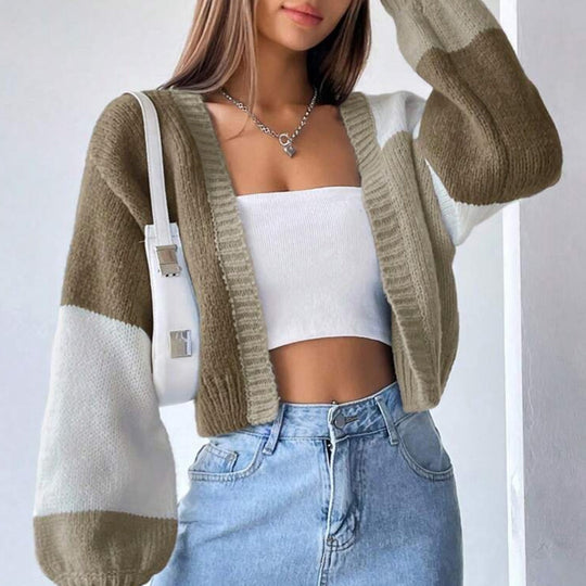 Damen Grobstrick-Cardigan mit ballonförmigen Ärmeln und modischem Design