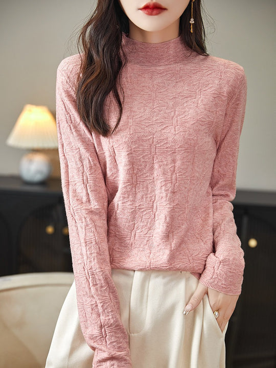 Damen Strukturiertes Feinstrick-Longsleeve mit Stehkragen und kastiger Silhouette Shop Nory