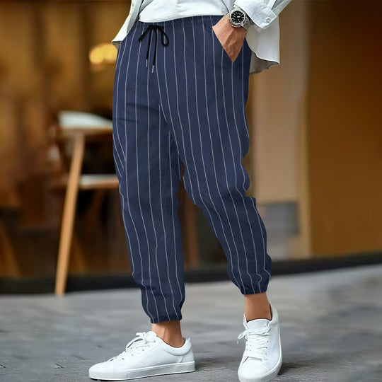 Herren nan gestreifte Leinenoptik Jogginghose mit Tunnelzug elastischem Saum und Eingrifftaschen Shop Nory
