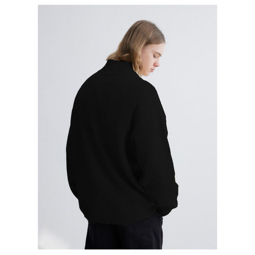 Herren Oversized-Rippenstrick Halbzip-Pullover mit Stehkragen Shop Nory