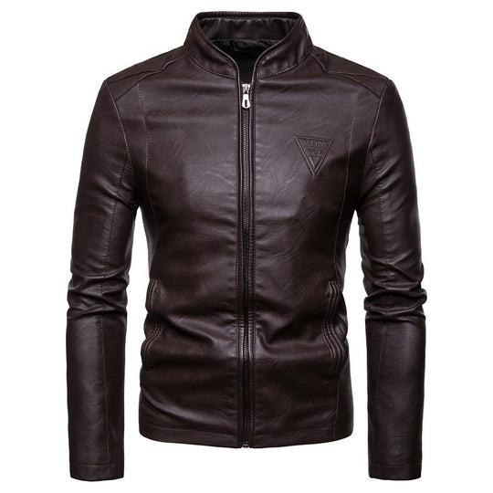 Herren Slim-Fit Kunstlederjacke im Bikerstil mit Stehkragen und Frontreißverschluss Shop Nory