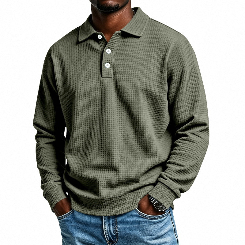 Herren Langarm-Poloshirt mit Waffelstruktur und Baumwollmix Shop Nory