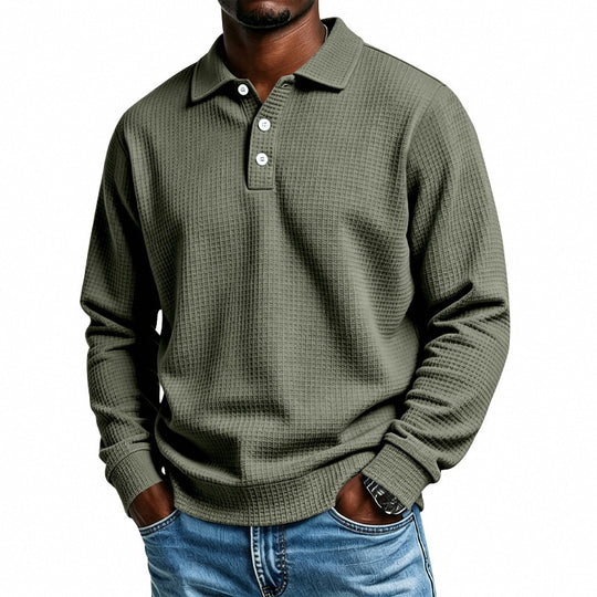 Herren Langarm-Poloshirt mit Waffelstruktur und Baumwollmix Shop Nory