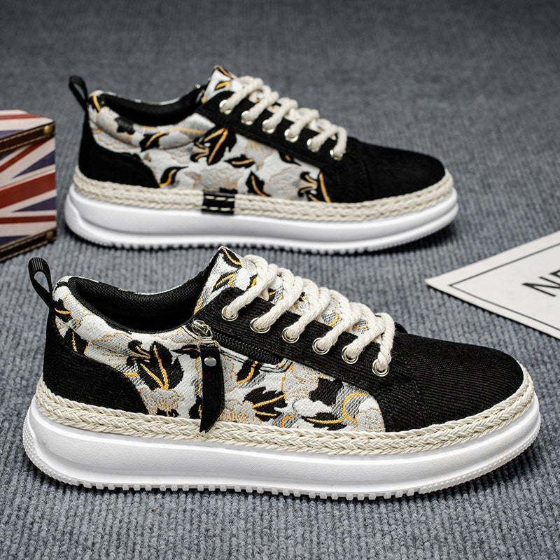Damen gestickte Espadrille-Plateau-Sneaker mit floralem Jacquard, geflochtener Kordelsohle und gepolstertem Innenfutter Shop Nory