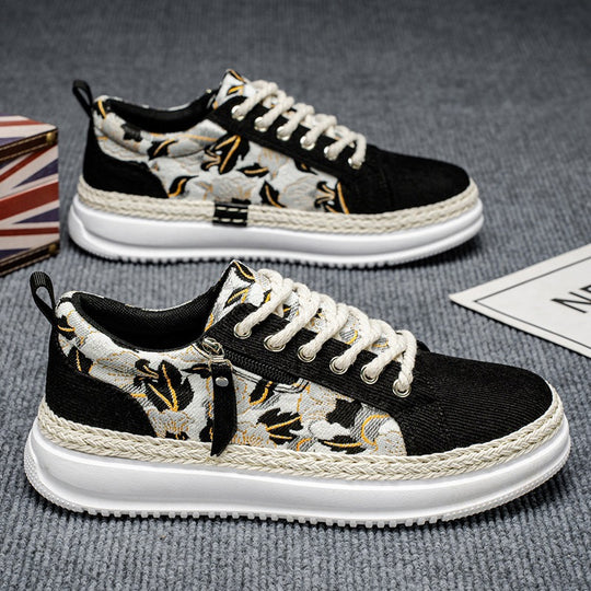 Damen gestickte Espadrille-Plateau-Sneaker mit floralem Jacquard, geflochtener Kordelsohle und gepolstertem Innenfutter Shop Nory