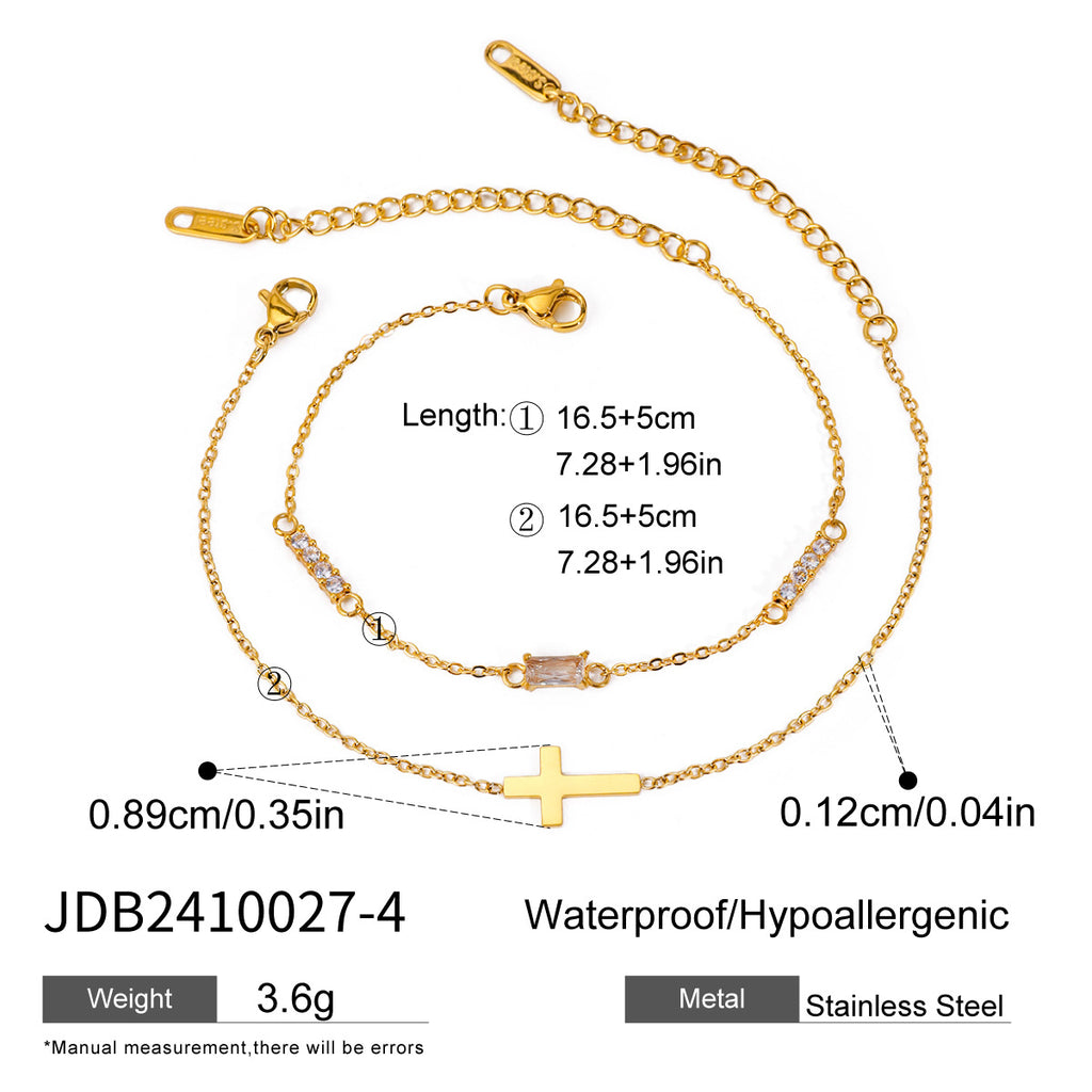 Damen Doppelarmband mit funkelnden Zirkonia und Kreuzanhänger Shop Nory