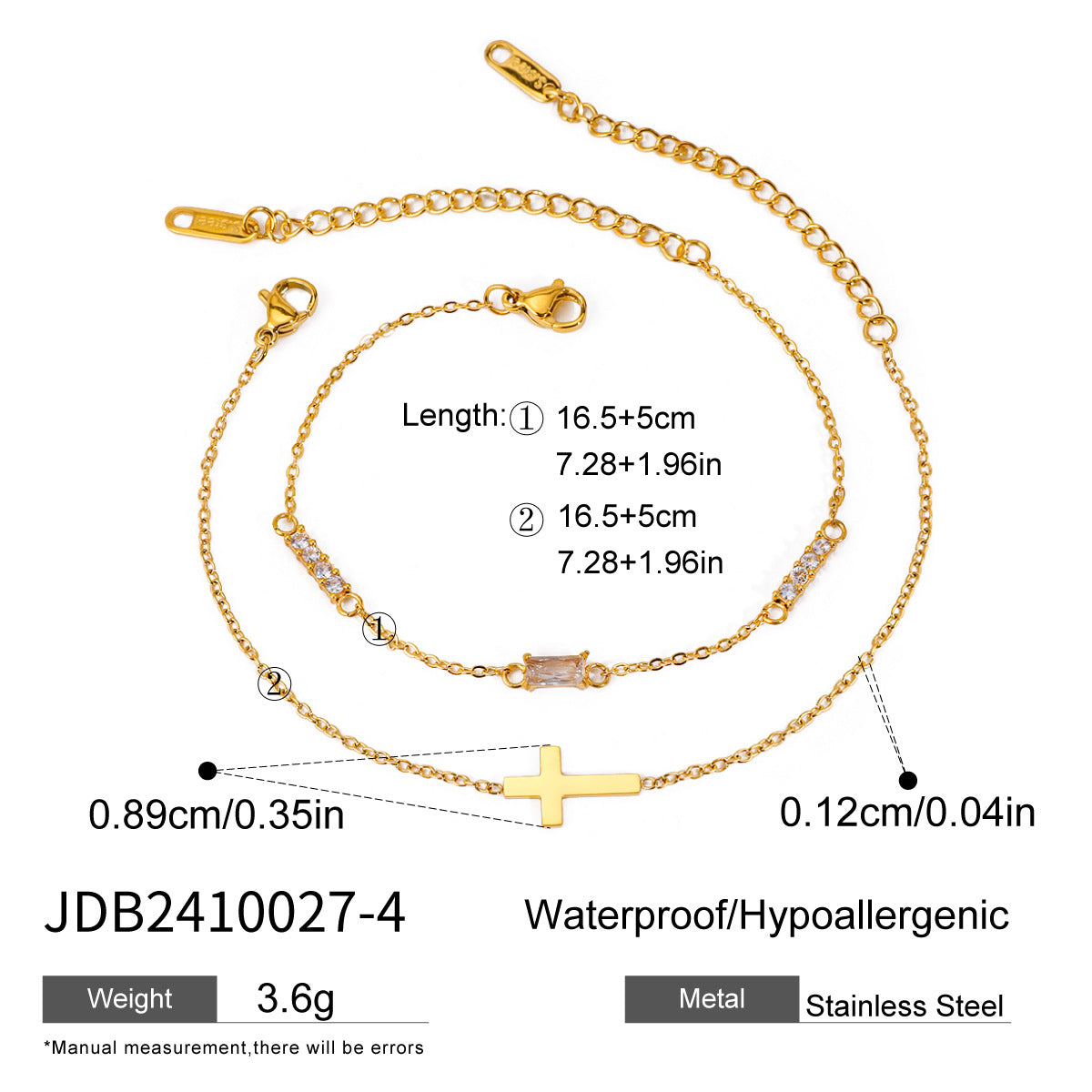 Damen Doppelarmband mit funkelnden Zirkonia und Kreuzanhänger Shop Nory