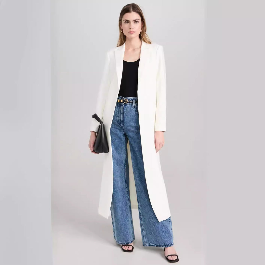 Damen Longline-Mantelblazer mit offenem Frontschlitz und schmaler Silhouette Shop Nory