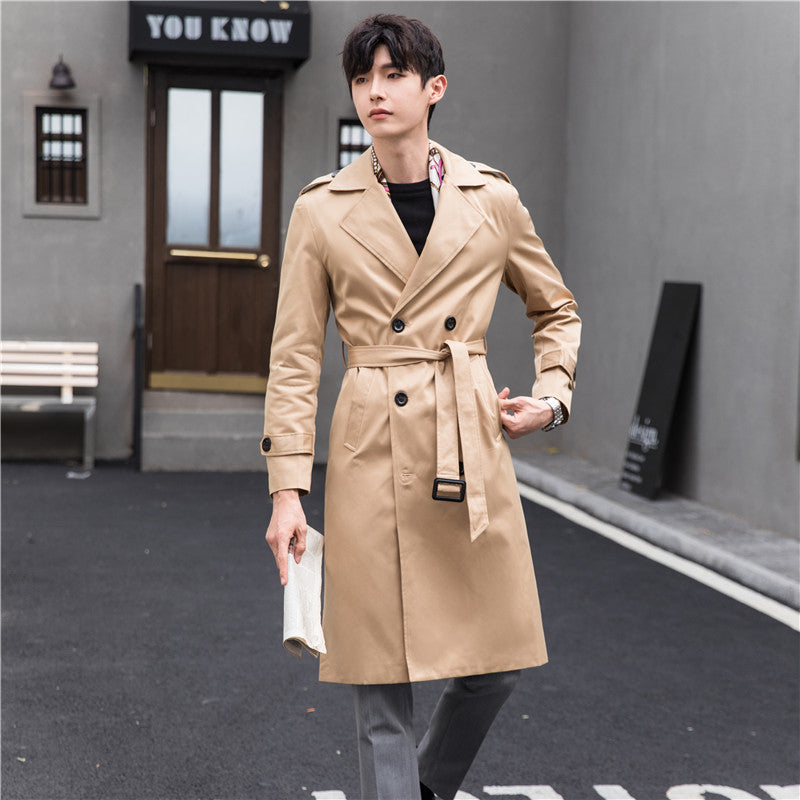 Herren Wasserabweisender Trenchcoat mit Doppelreihe, klassischem Revers und Taillengürtel Shop Nory