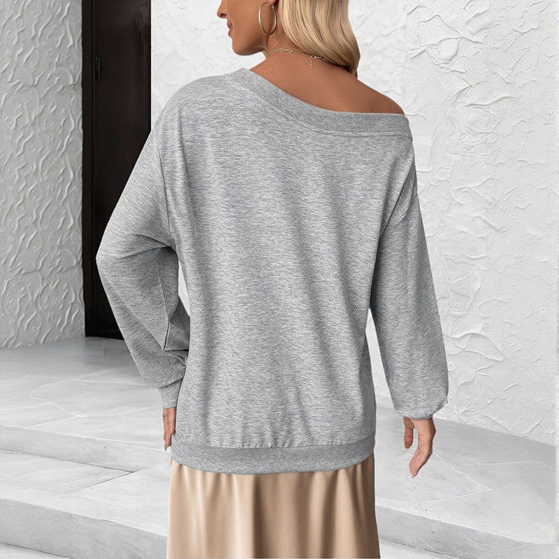 Damen Lockeres Off-Shoulder Sweatshirt mit 3D-Blütenapplikation und überschnittener Schulter Shop Nory