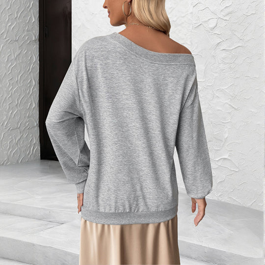 Damen Lockeres Off-Shoulder Sweatshirt mit 3D-Blütenapplikation und überschnittener Schulter Shop Nory