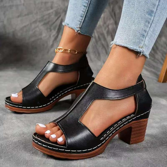 Damen Offene Blockabsatzsandalen mit seitlicher Schnalle