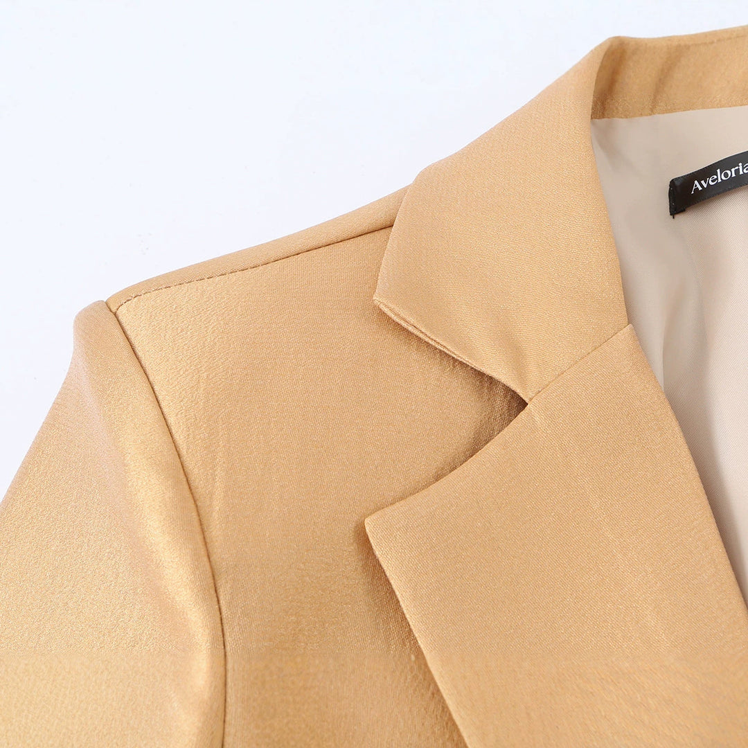 Damen Taillierter Satin-Blazer mit Tunnelzug, Reverskragen und legerer Silhouette Shop Nory