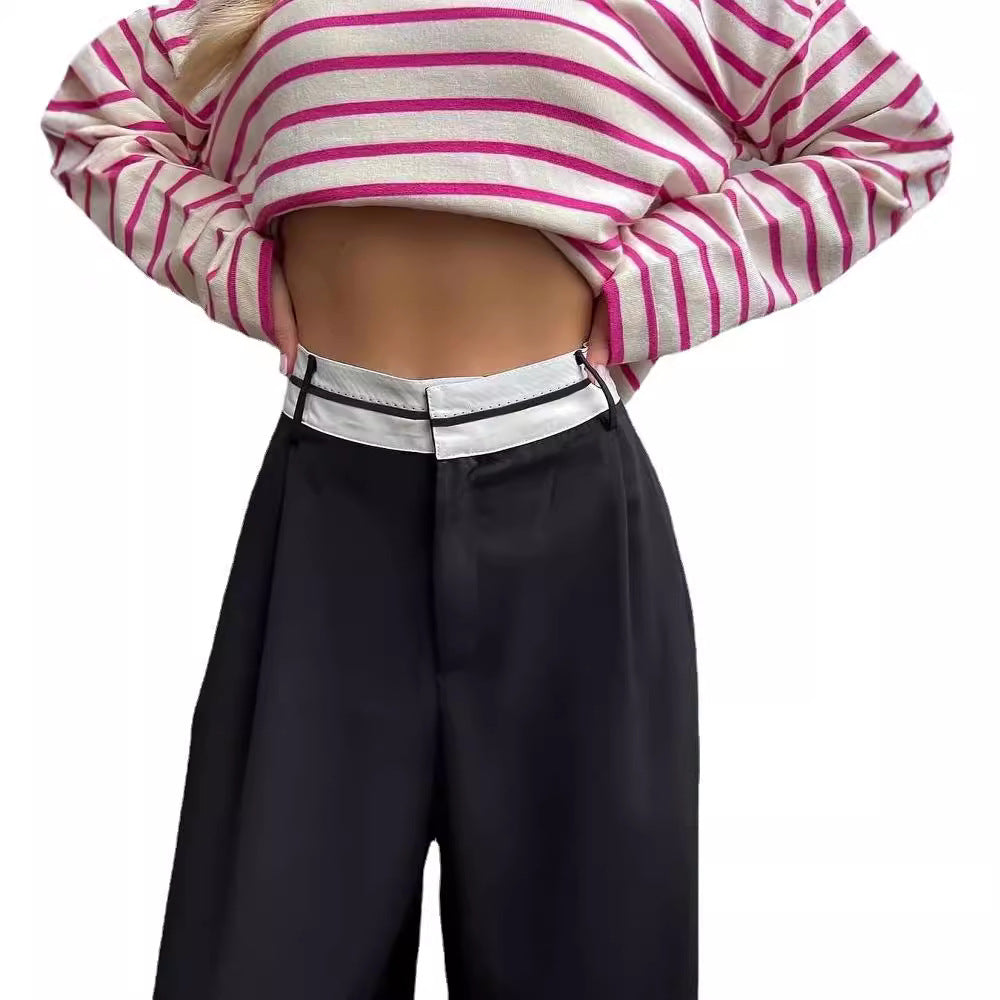 Damen Hochtaillierte weite Bundfaltenhose mit Kontrastbund Shop Nory