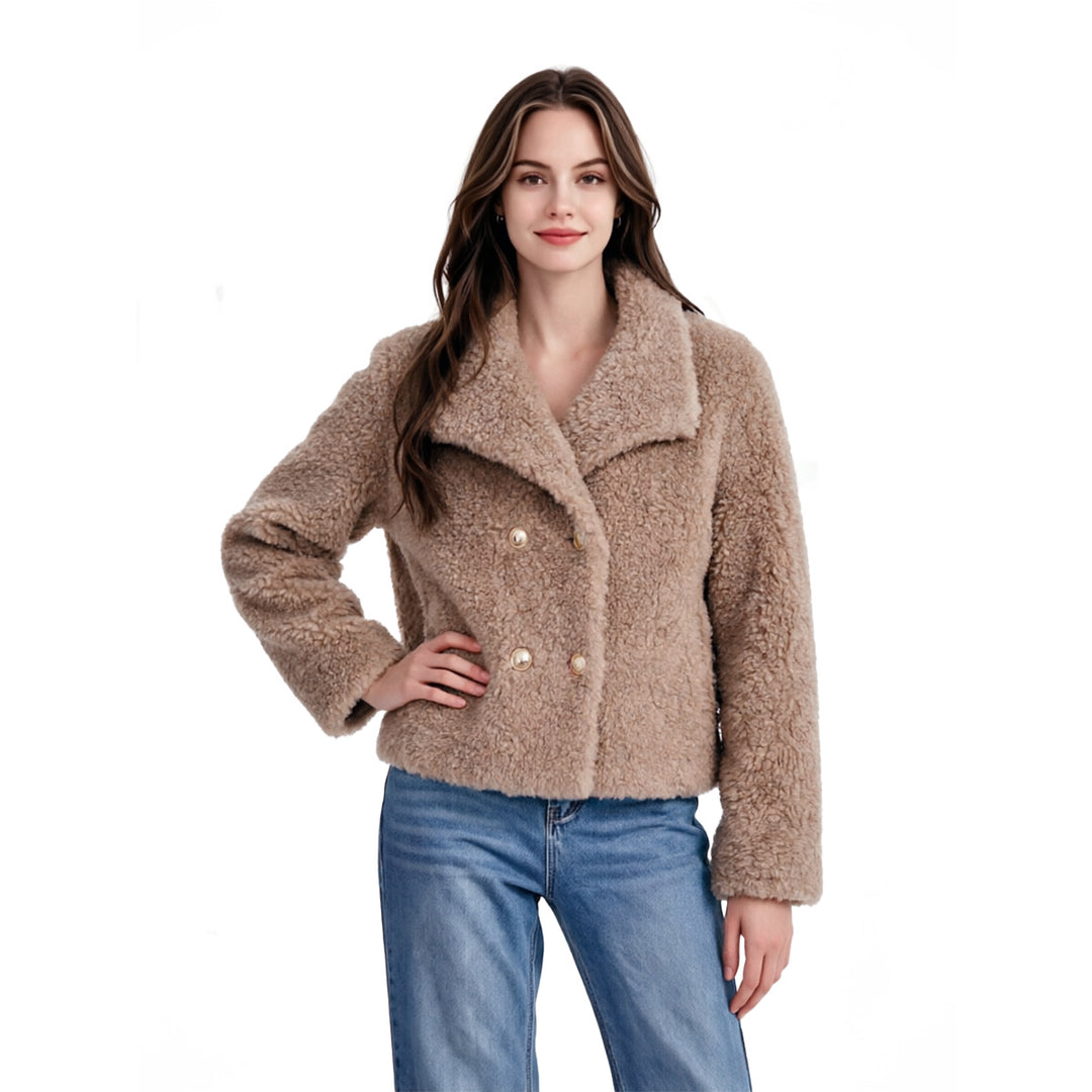 Damen Kurz geschnittene Teddy‑Felljacke mit Doppelknopfleiste Shop Nory