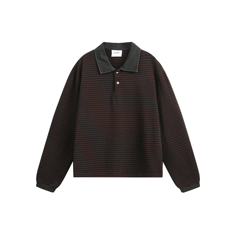 Unisex Relaxed-Rugby-Poloshirt mit Cordkragen und feinem Ringelstrick Shop Nory