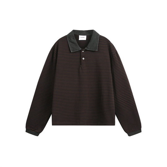 Unisex Relaxed-Rugby-Poloshirt mit Cordkragen und feinem Ringelstrick Shop Nory