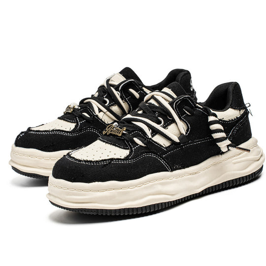 Damen denim-Plateau-Sneaker mit kontrastnähten, wattierter Wellenlaufsohle und verzierten Schnürdetails Shop Nory