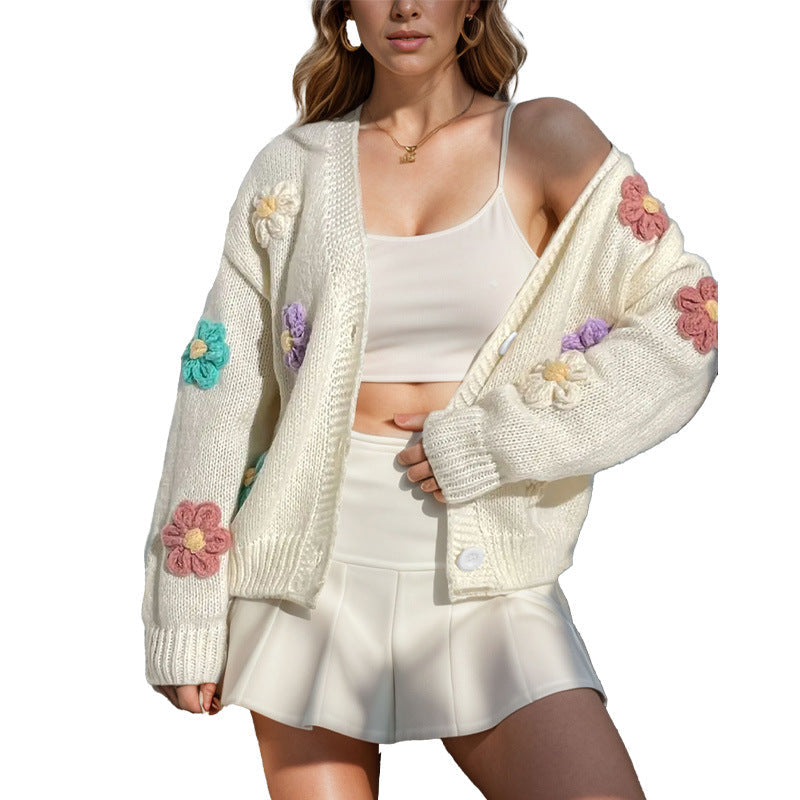 Damen Strickjacke mit floralen Applikationen