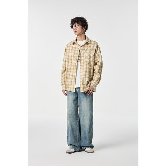 Unisex Oversize Karo-Hemdjacke aus leichter Baumwollmischung mit aufgesetzter Brusttasche Shop Nory