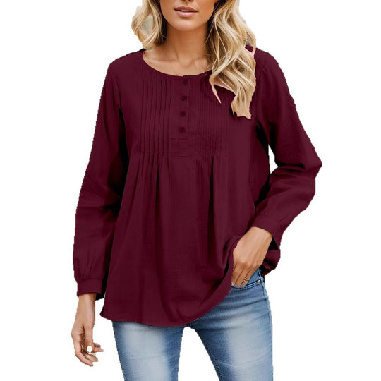 Damen Bluse mit Falten und Knopfleiste Shopnory