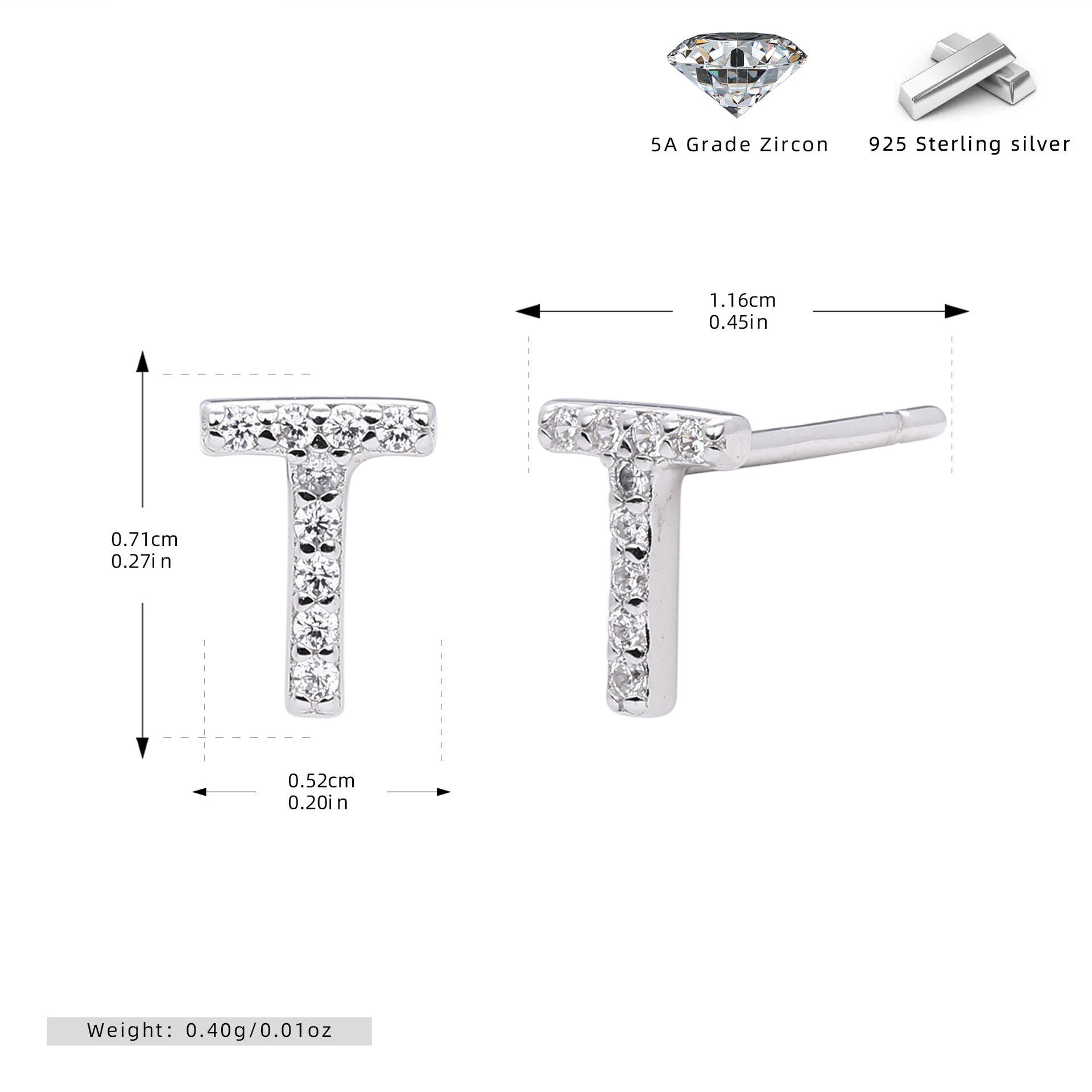 Damen Ohrstecker aus 925 Sterling Silber mit luxuriösem Zirkonbuchstaben R Shop Nory