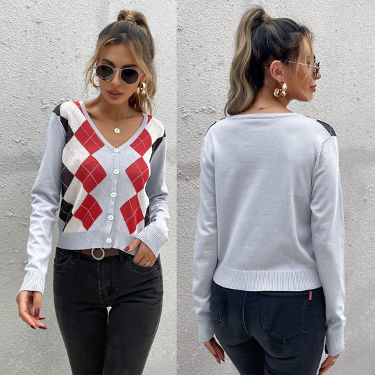 Damen Eleganter Strickcardigan mit Rautenmuster Shop Nory