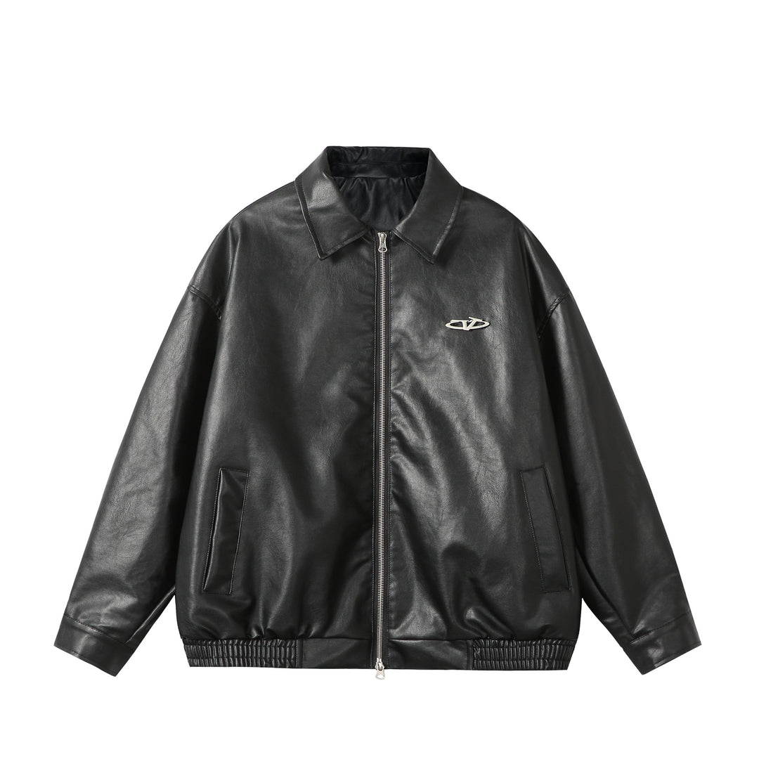 Damen Oversize Glattleder‑Optik Blousonjacke mit elastischem Saum und Metall‑Logo Shop Nory