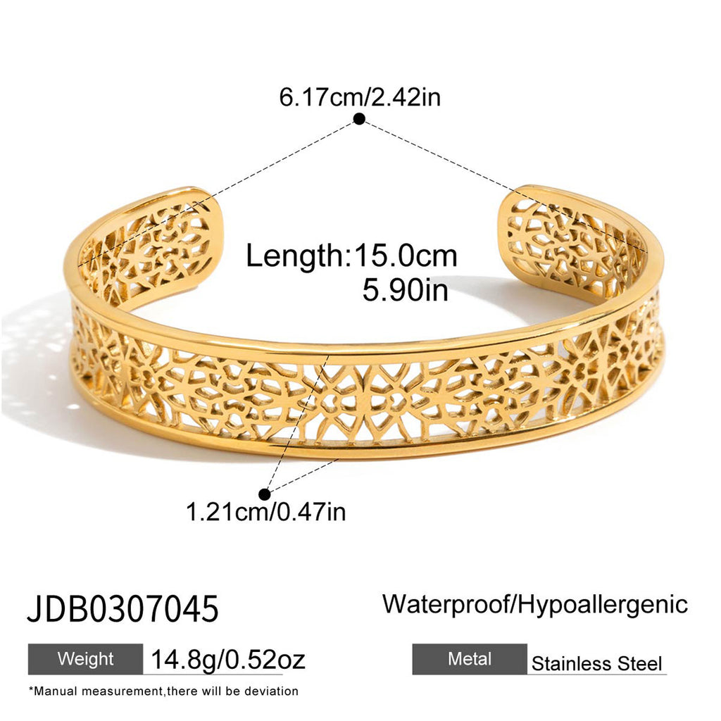 Damen Offenes Armreif mit kunstvollem Lattice-Design aus hypoallergenem Edelstahl Shop Nory