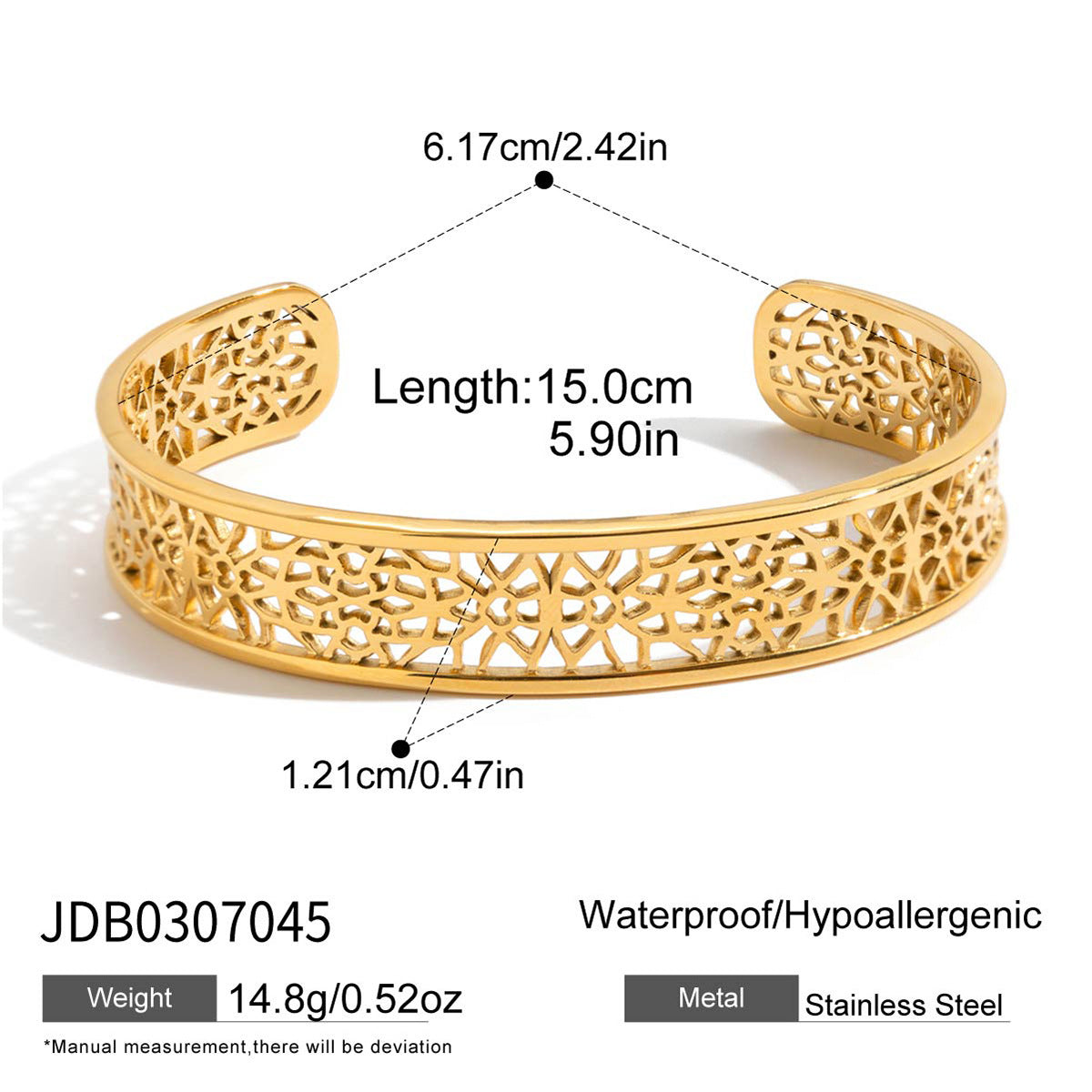 Damen Offenes Armreif mit kunstvollem Lattice-Design aus hypoallergenem Edelstahl Shop Nory