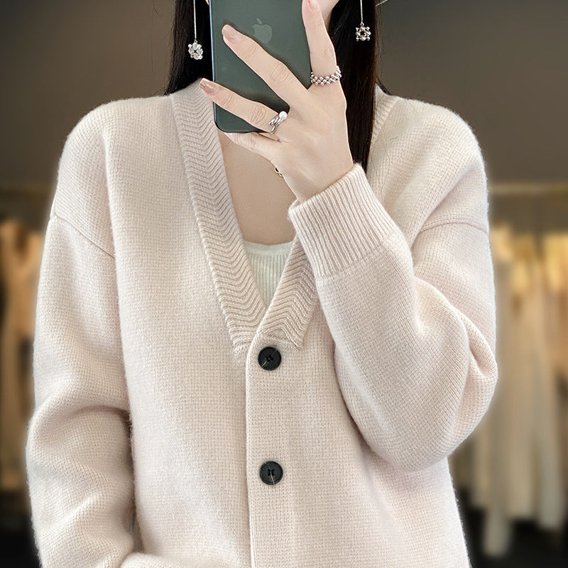 Damen Weicher Boxy-Longcardigan mit tiefem V-Ausschnitt und feiner Rippkante Shop Nory