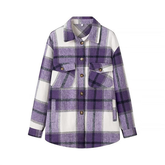 Damen Karo-Übergangs‑Shacket aus weichem Flanell mit aufgesetzten Brusttaschen Shop Nory