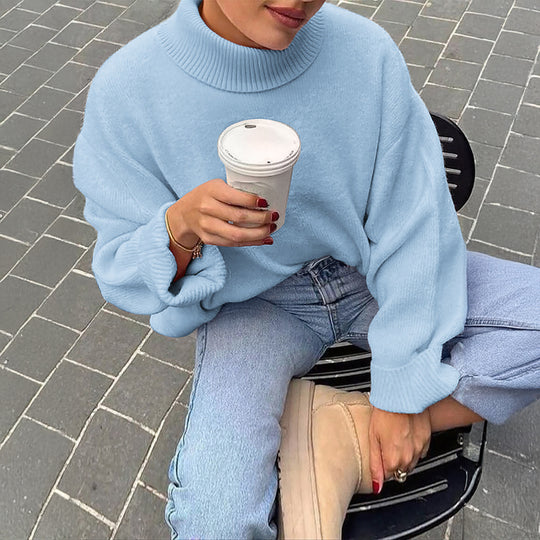 Damen nan oversize Rollkragenpullover mit breitem Rippkragen, voluminösen Ballonärmeln und verlängertem Bündchen Shop Nory