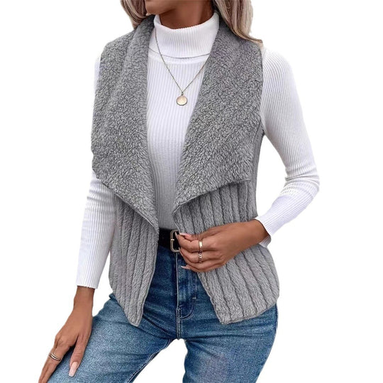 Damen nan kuschelige ärmellose Teddy-Fleece-Weste mit großem Schalkragen und strukturierter Rippenoptik Shop Nory