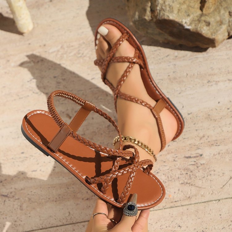 Damen Geflochtene Riemensandalen mit anatomischer Fußbett Shopnory