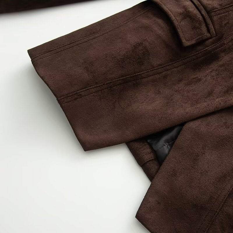 Damen Taillierter Veloursleder-Blazer mit Reverskragen und Pattentaschen Shop Nory