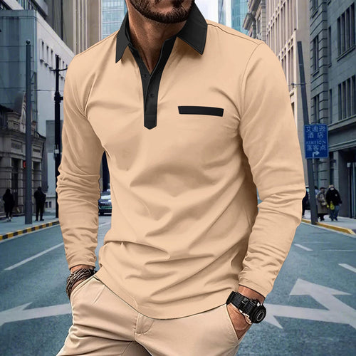 Herren nan Langarm-Polohemd mit kontrastkragen, verdeckter Knopfleiste und dekorativer Brustleiste Shop Nory
